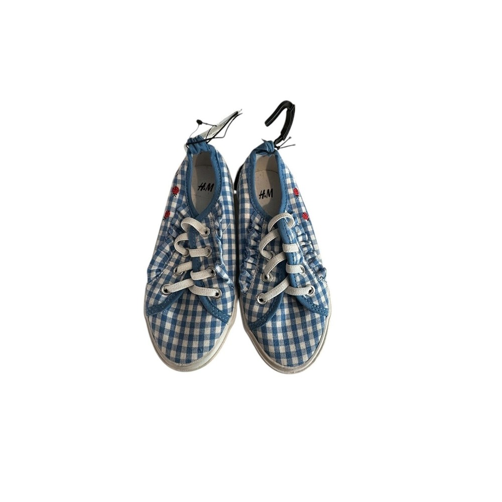 H&M Kids Girls Shoes Size 7 Flat Checkered Blue And White Brand New With Tag